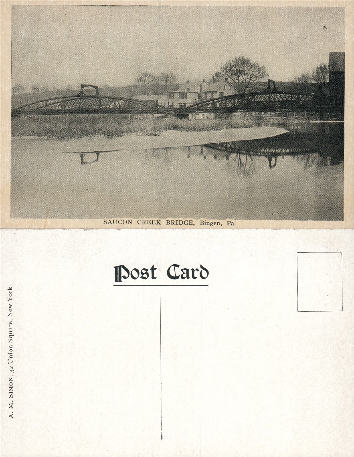 BINGEN PA SAUCON CREEK BRIDGE ANTIQUE POSTCARD