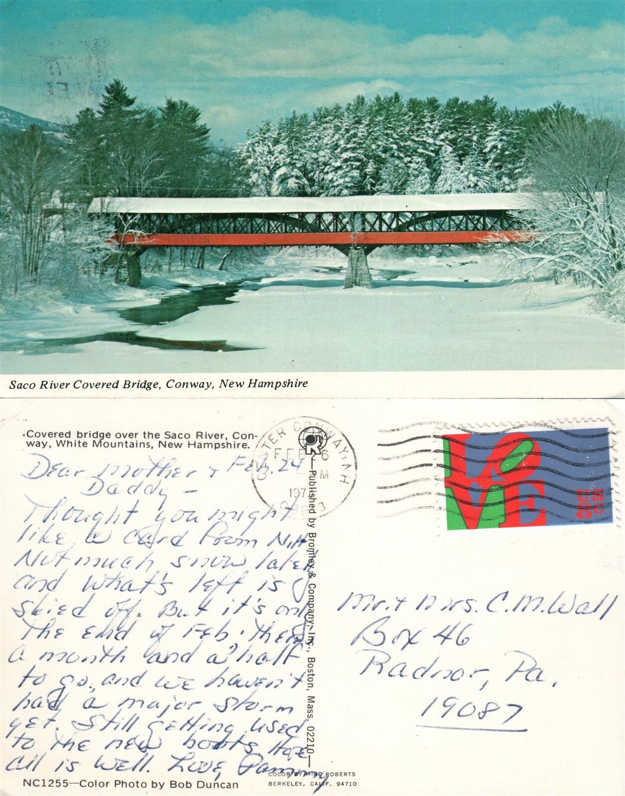 CONWAY N.H. SACO RIVER COVERED BRIDGE 1973 VINTAGE POSTCARD