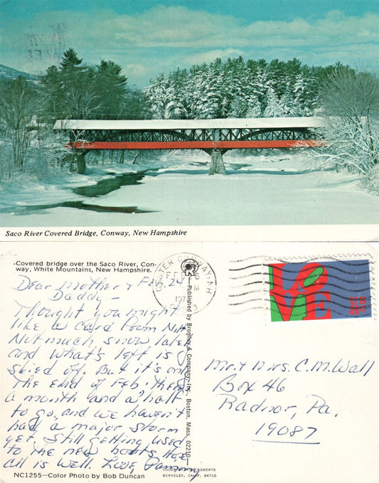 CONWAY N.H. SACO RIVER COVERED BRIDGE 1973 VINTAGE POSTCARD