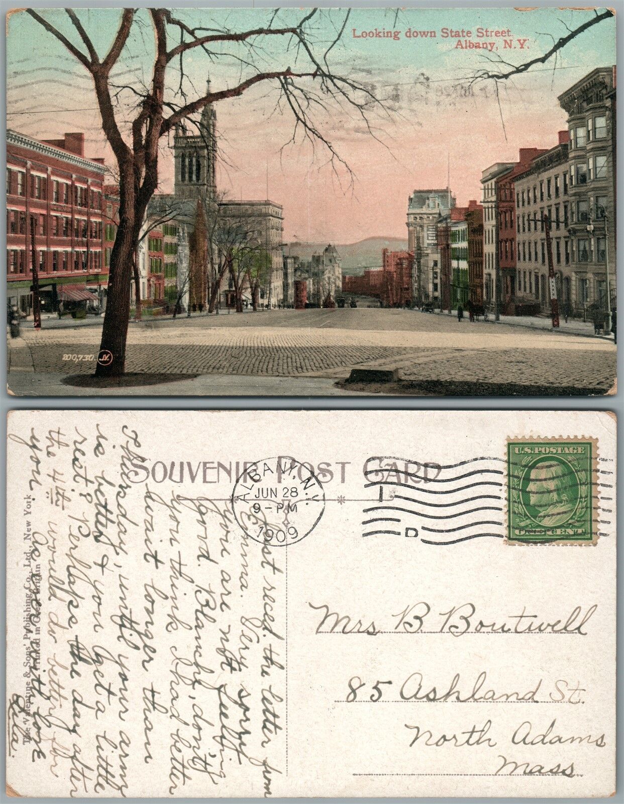 ALBANY N.Y. STATE STREET 1909 ANTIQUE POSTCARD