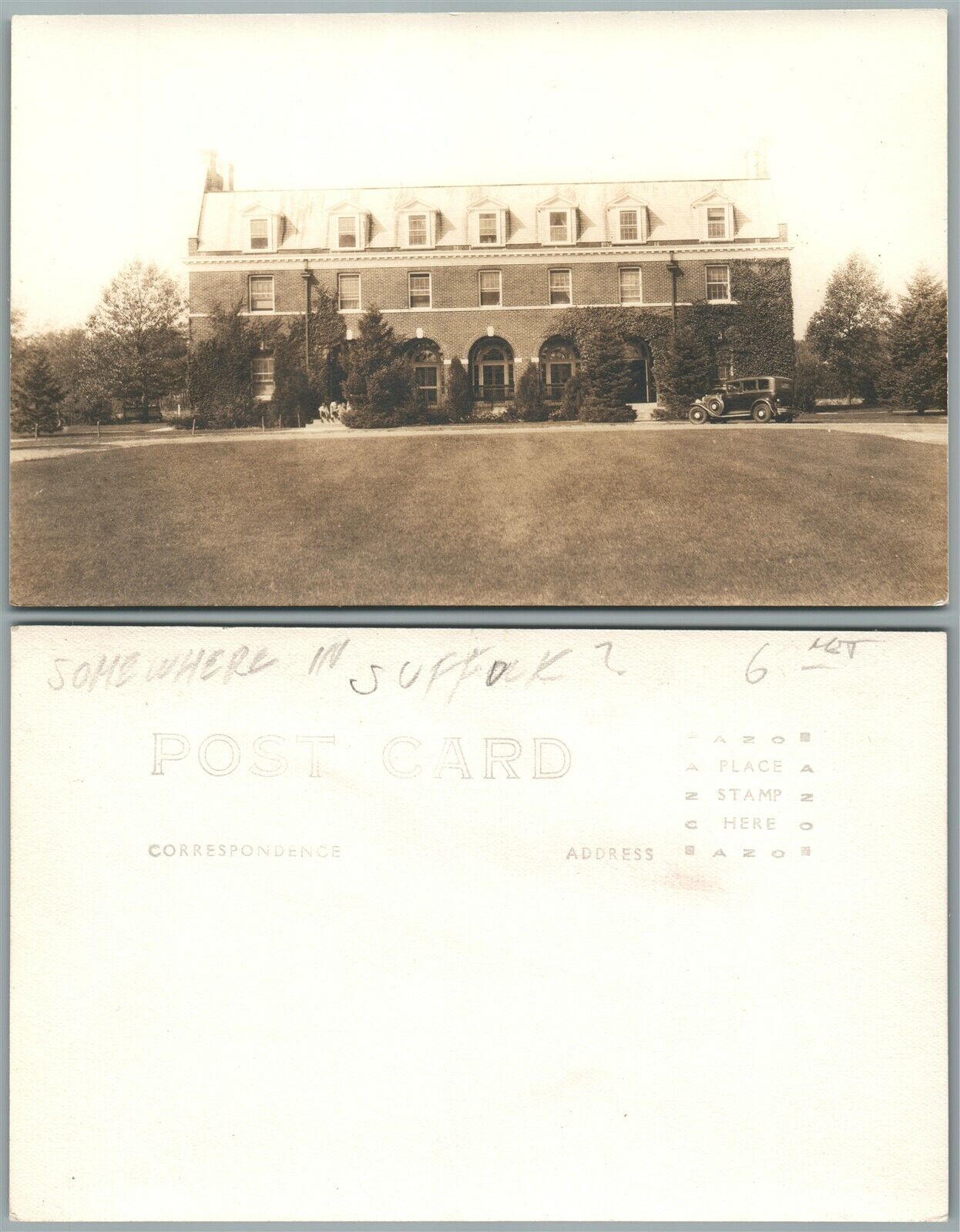 MANSION w/ AUTO VINTAGE REAL PHOTO POSTCARD RPPC