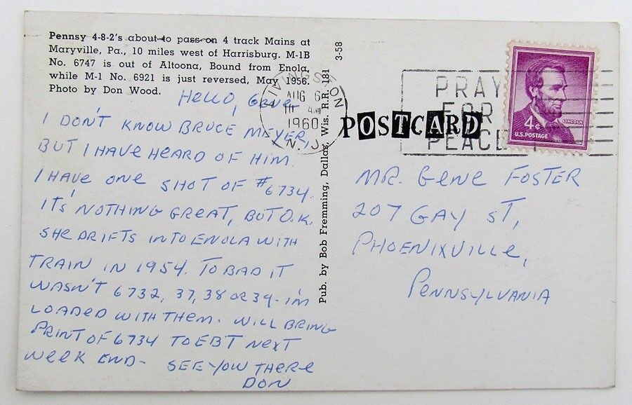 VINTAGE 1960 POSTCARD PENNSY TRAIN AT MARYVILLE PA railway railroad