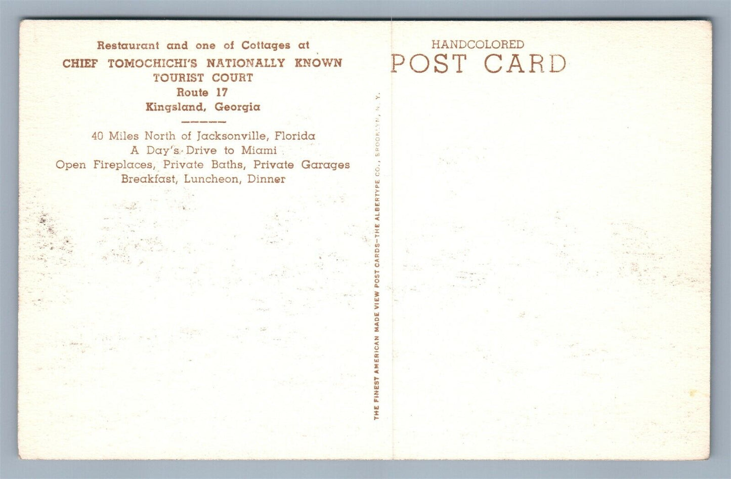 KINGSLAND GA CHIEF TOMOCHICHI'S TOURIST COURT ANTIQUE POSTCARD