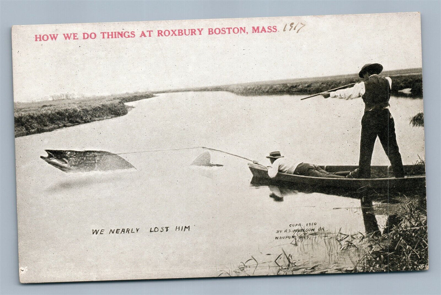 ROXBURY BOSTON MA FISHING ANTIQUE POSTCARD