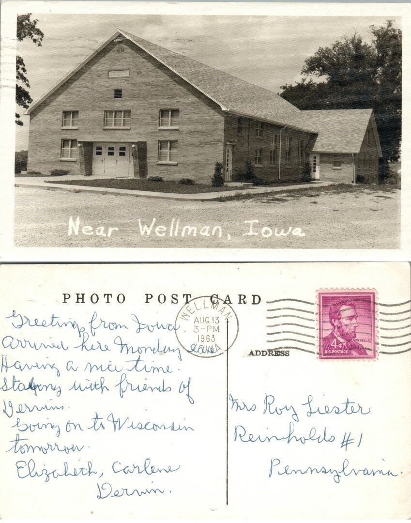 LOWER DEER CREEK MENNONITE CHURCH WELLMAN IA VINTAGE RPPC REAL PHOTO POSTCARD