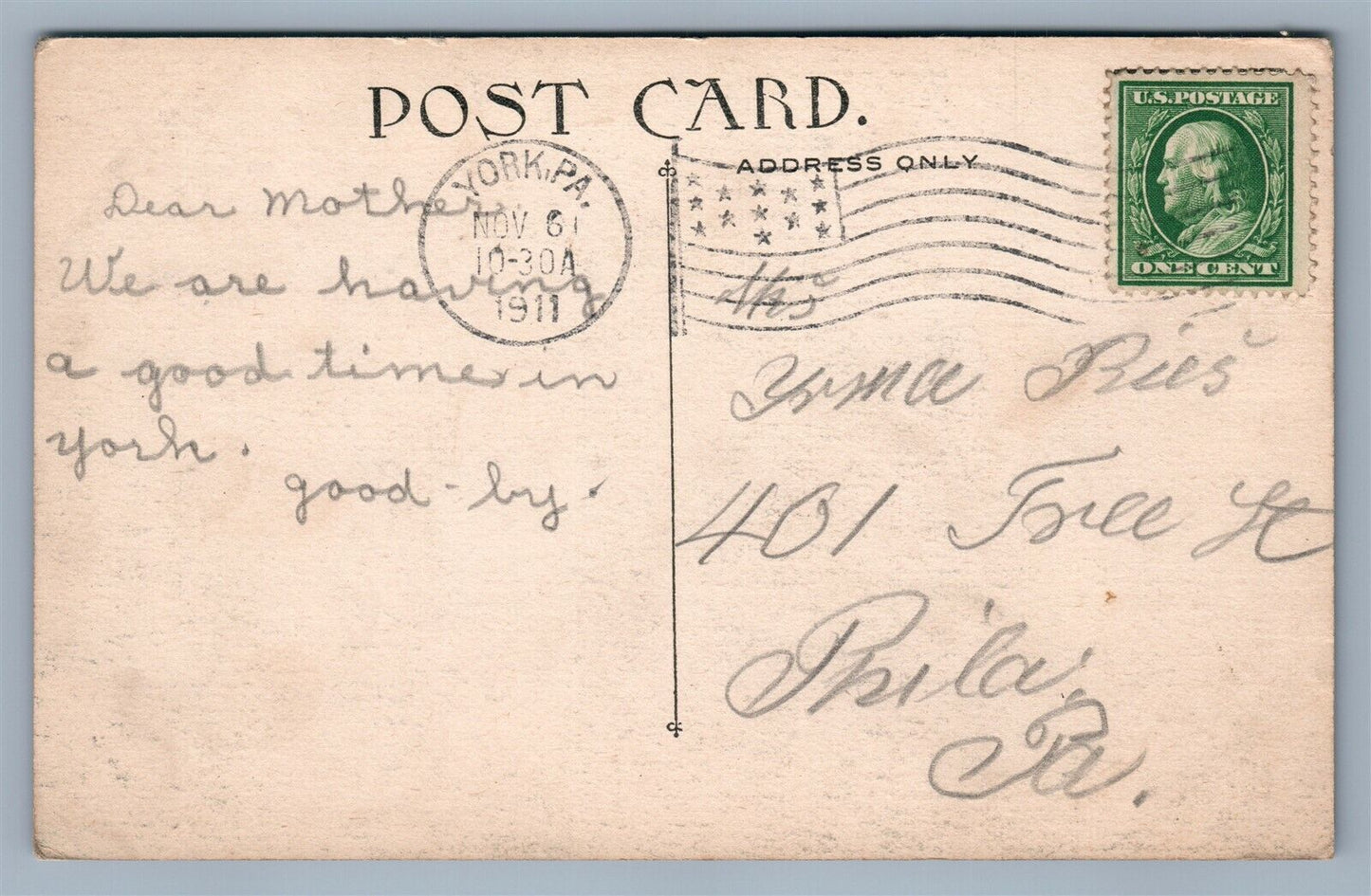 YORK PA VIGILANT FIRE HOUSE 1911 ANTIQUE POSTCARD