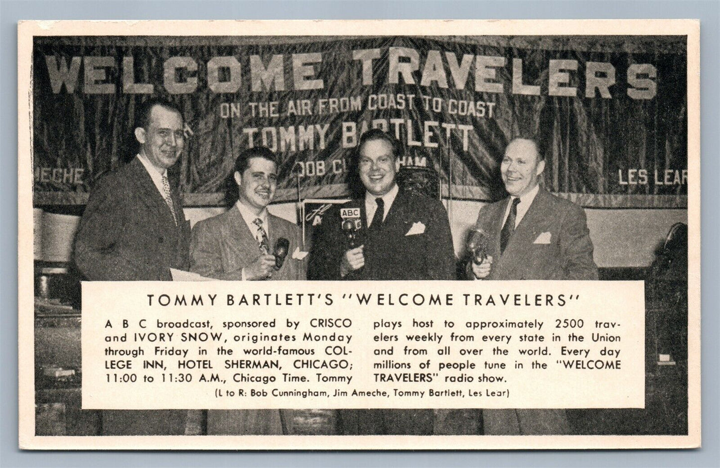 CHICAGO IL RADIO TOMMY BARLETT'S WELCOME TRAVELER'S PARTY VINTAGE POSTCARD