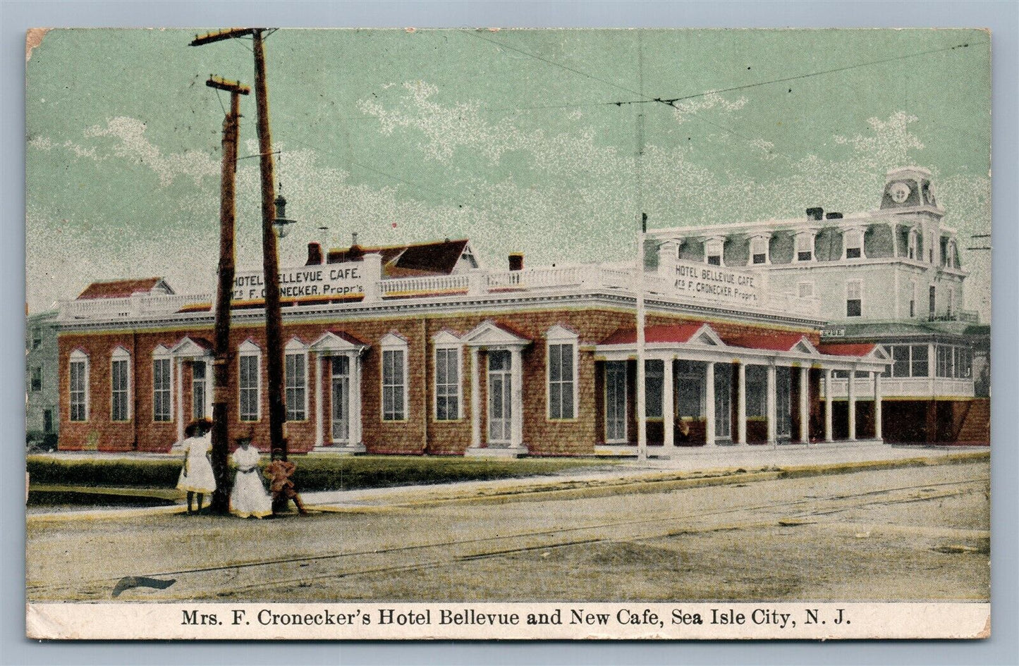 SEA ISLE CITY NJ CRONECKER'S HOTEL BELLEVUE & NEW CAFE ANTIQUE POSTCARD