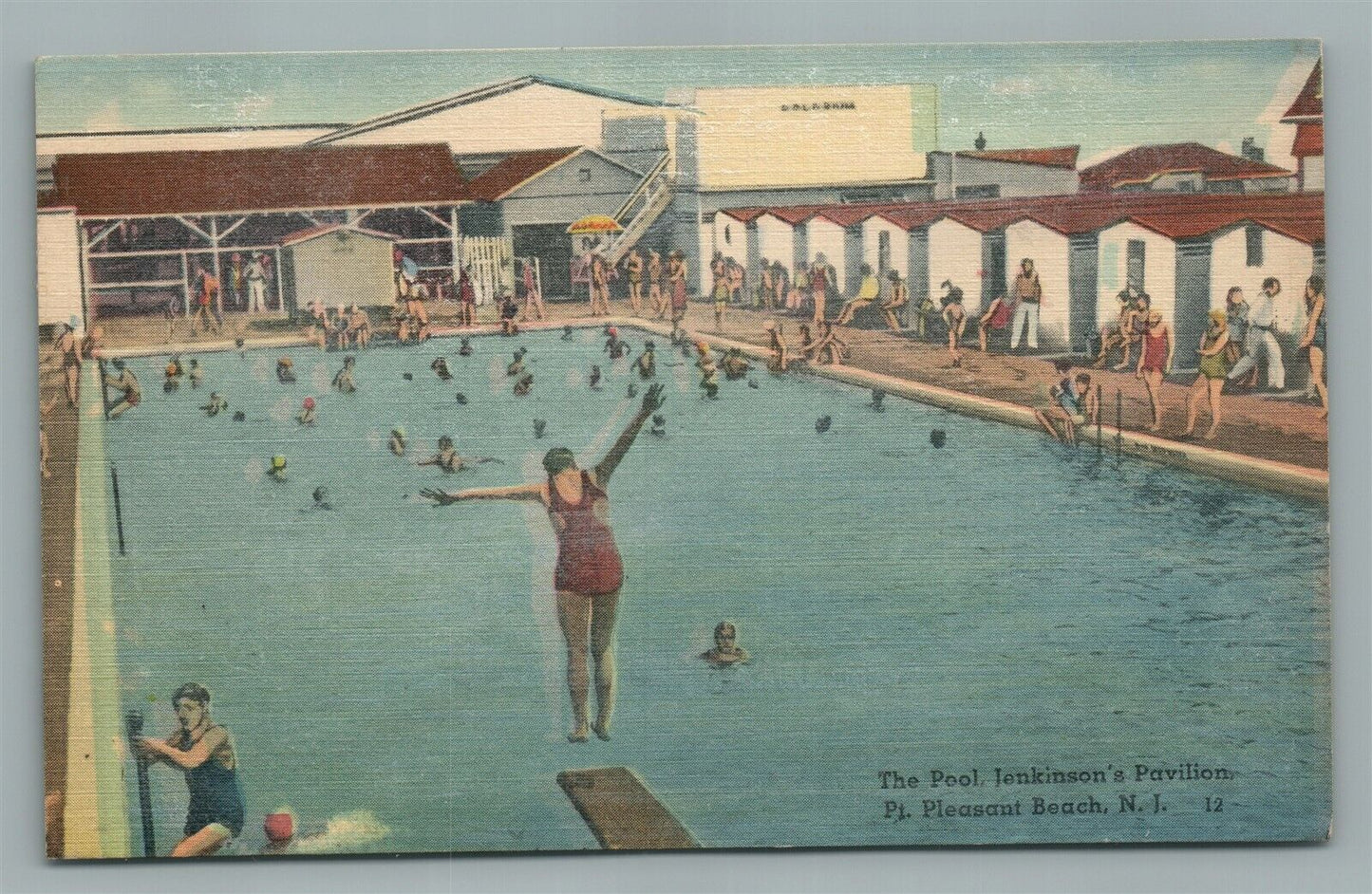 PT. PLEASANT BEACH NJ THE POOL VINTAGE POSTCARD