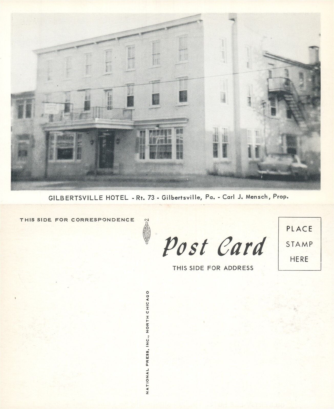 GILBERTSVILLE HOTEL PA ANTIQUE POSTCARD