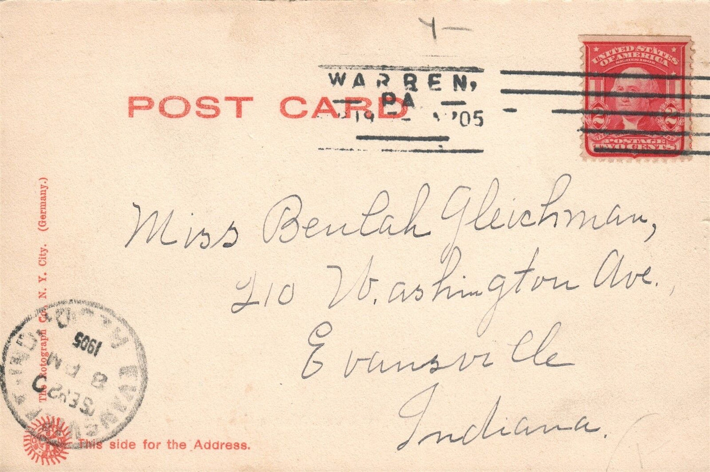 ALLEGHENY RIVER TOWARD WARREN 1905 UNDIVIDED ANTIQUE POSTCARD