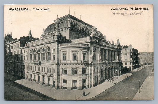WARSZAWA POLAND FILHARMONJA ANTIQUE POSTCARD