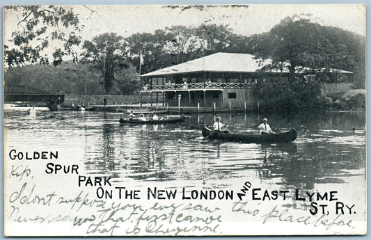 GOLDEN SPUR PARK on NEW LONDON EAST LYME ST. RAILWAY CT ANTIQUE POSTCARD