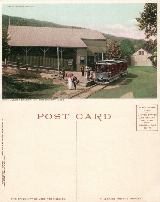 HOLYOKE MT.TOM LOWER RAILWAY STATION ANTIQUE POSTCARD RAILROAD DEPOT