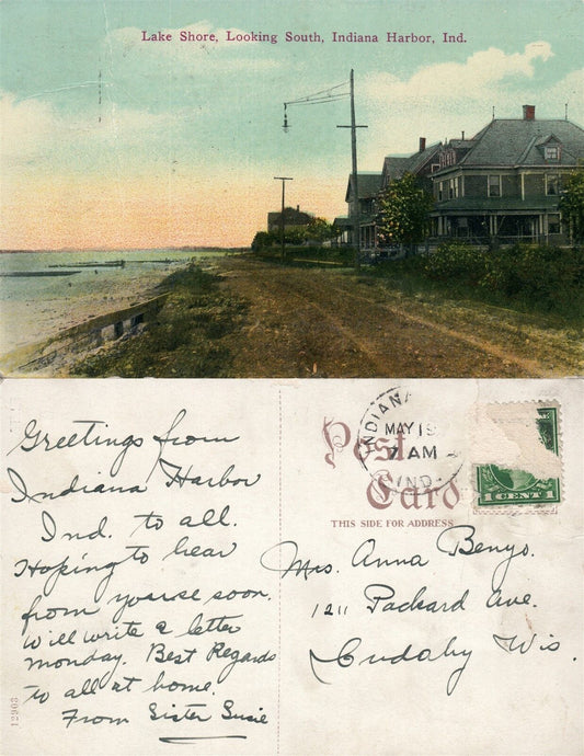 INDIANA HARBOR LAKE SHORE ANTIQUE POSTCARD