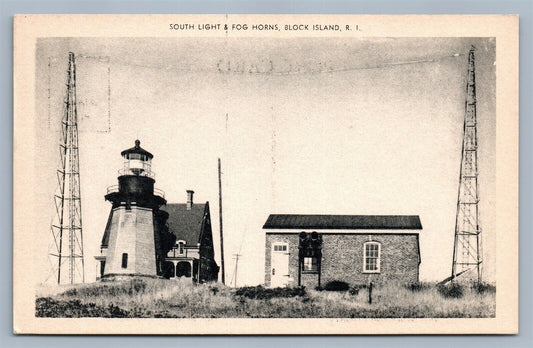 BLOCK ISLAND RI SOUTH LIGHT & FOG HORNS ANTIQUE POSTCARD