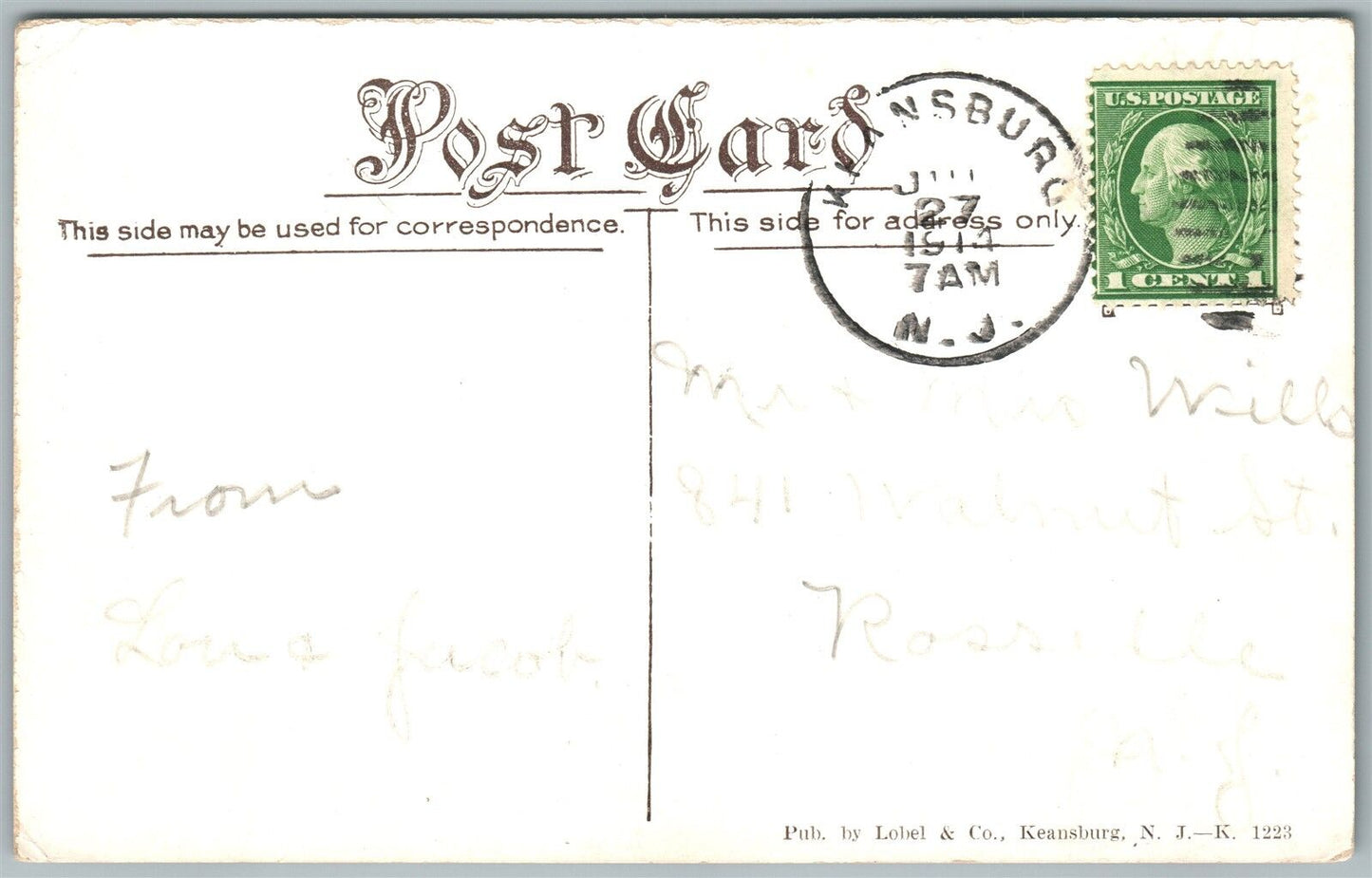 KEANSBURG NJ MORNINGSIDE AVENUE BEACON BEACH 1914 ANTIQUE POSTCARD