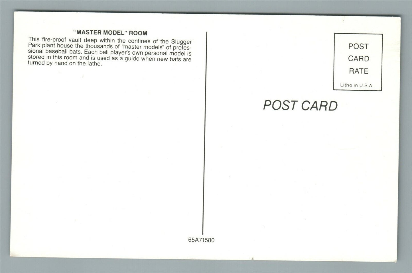 BASEBALL BATS PRODUCTION LOUISVILLE KY SLAGGER PARK VINTAGE POSTCARD