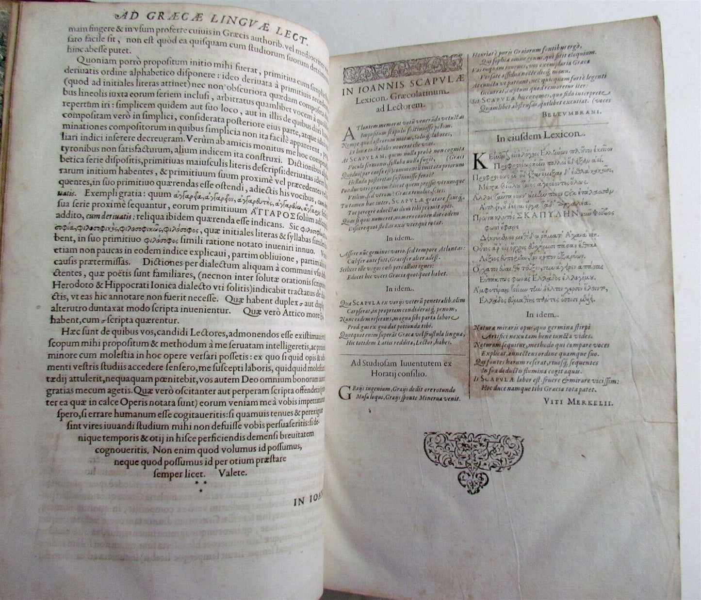 1628 GREEK LATIN DICTIONARY antique FOLIO Lexicon Graecolatinum Novum by Scapula