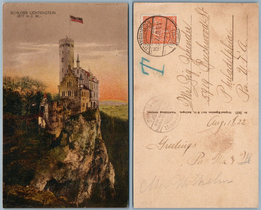LICHTENSTEIN SCHLOSS GERMANY ANTIQUE POSTCARD w/ STAMP
