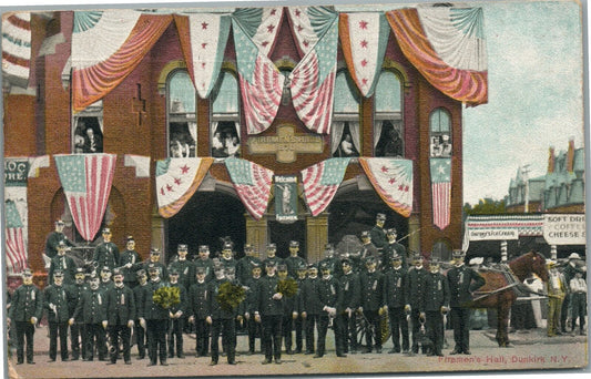 DUNKIRK NY FIREMEN'S HALL ANTIQUE POSTCARD