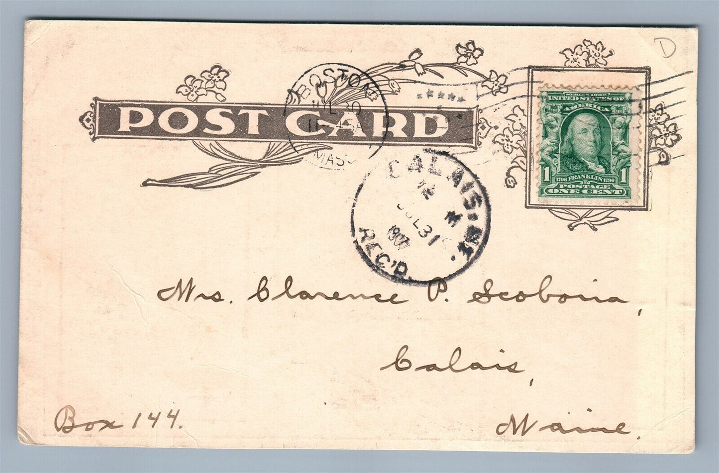 BOSTOM MA 1907 OLD HOME WEEK ANTIQUE POSTCARD