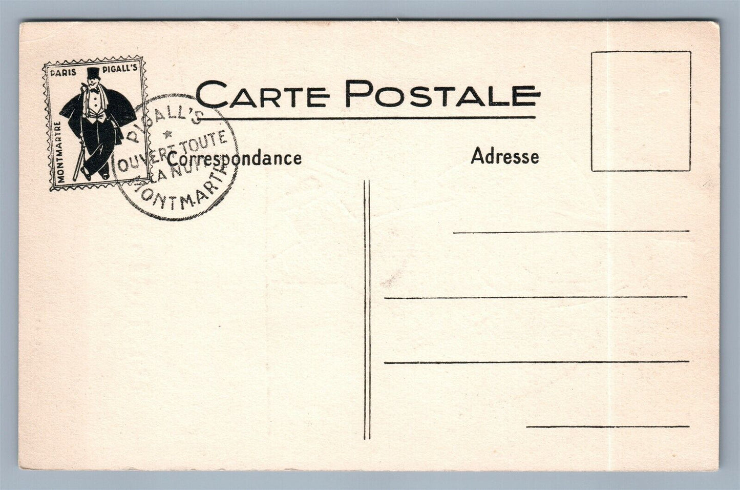 PIGALL'S PLACE PIGALLE DANCING RESTAURANT w/ AMERICAN BAR ANTIQUE POSTCARD