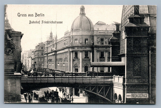 BERLIN GERMANY BAHNHOF FIEDRICHSTRASSE ANTIQUE POSTCARD RAILROAD STATION