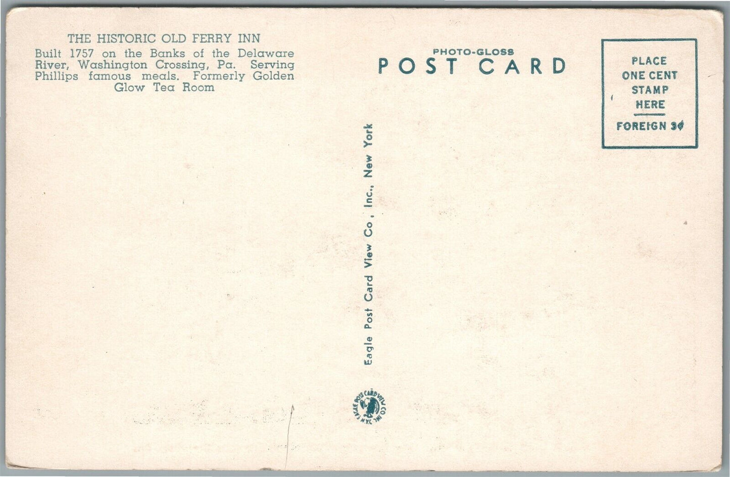 WASHINGTON CROSSING PA OLD FERRY INN ANTIQUE POSTCARD