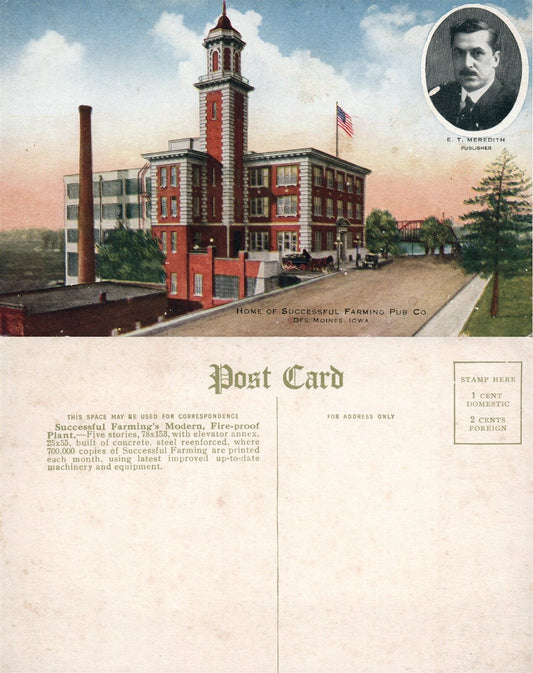 DES MOINES IA HOME OF SUCCESSFUL FARMING ANTIQUE POSTCARD