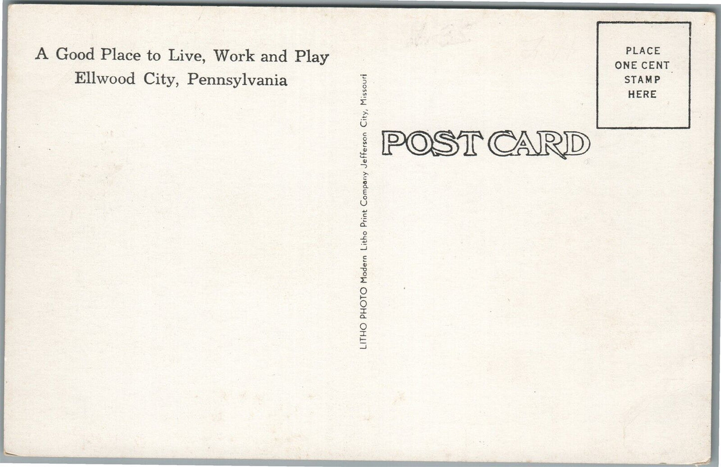 ELLWOOD CITY PA POST OFFICE VINTAGE POSTCARD