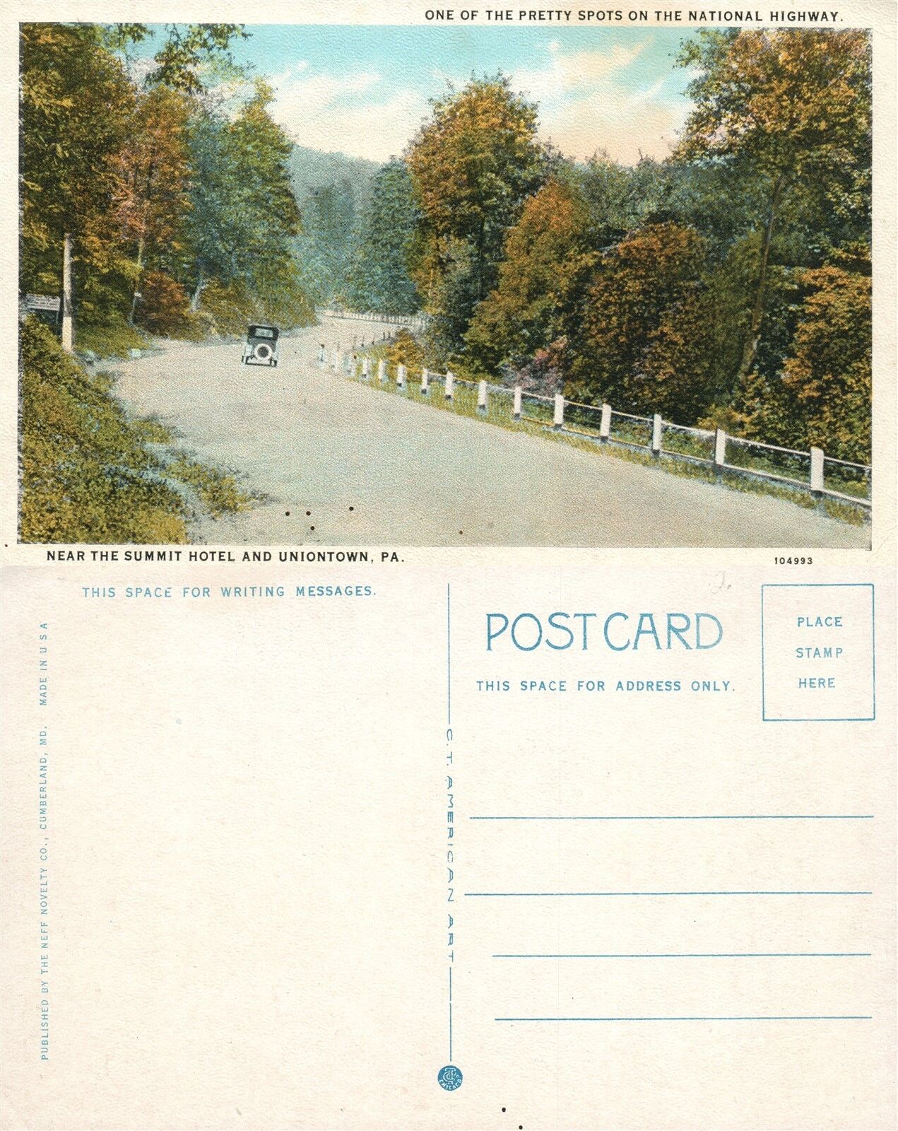 UNIONTOWN PA NATIONAL HIGHWAY NEAR SUMMIT HOTEL VINTAGE POSTCARD