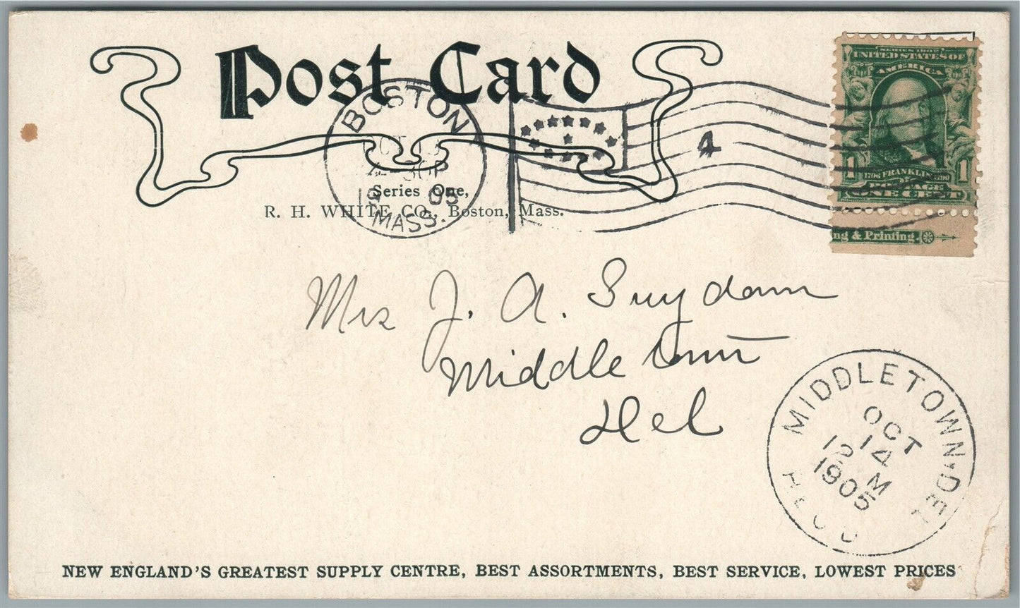 BOSTON MA R.H. WHITE CO. CLOTHING STORE ADVERTISING ANTIQUE POSTCARD