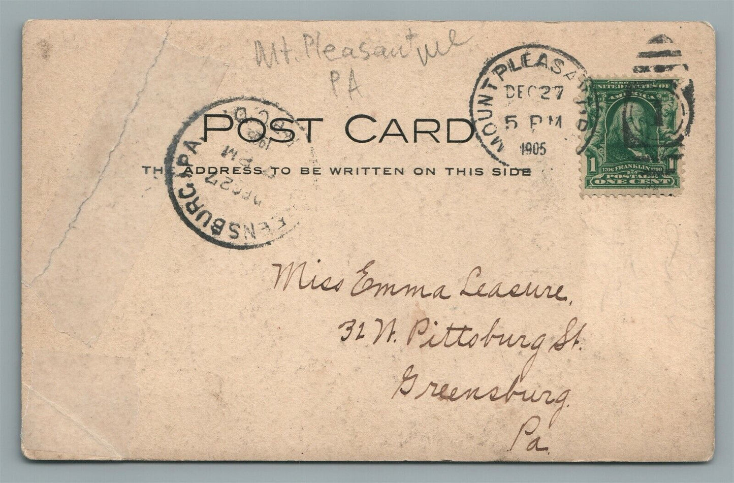 MT. PLEASANT PA HIGH SCHOOL ANTIQUE REAL PHOTO POSTCARD RPPC