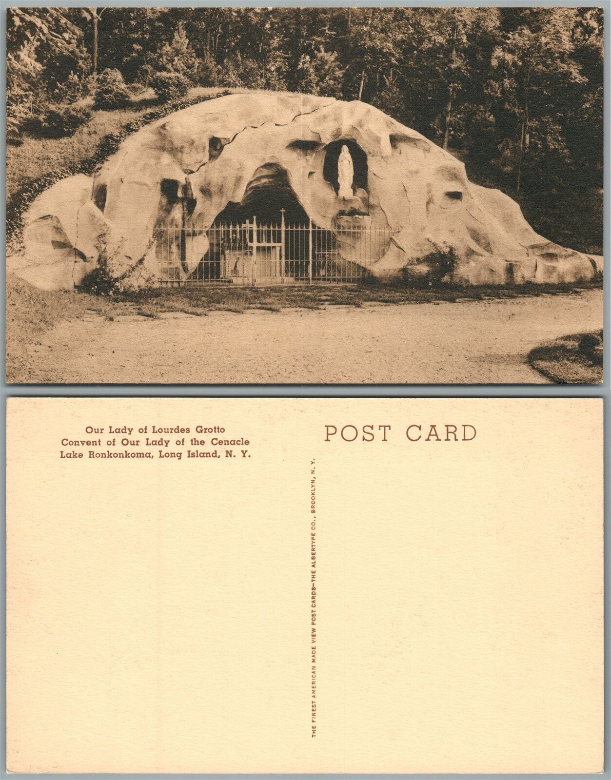 LONG ISLAND LAKE RONKONKOMA OUR LADY OF LOURDES GROTTO VINTAGE POSTCARD