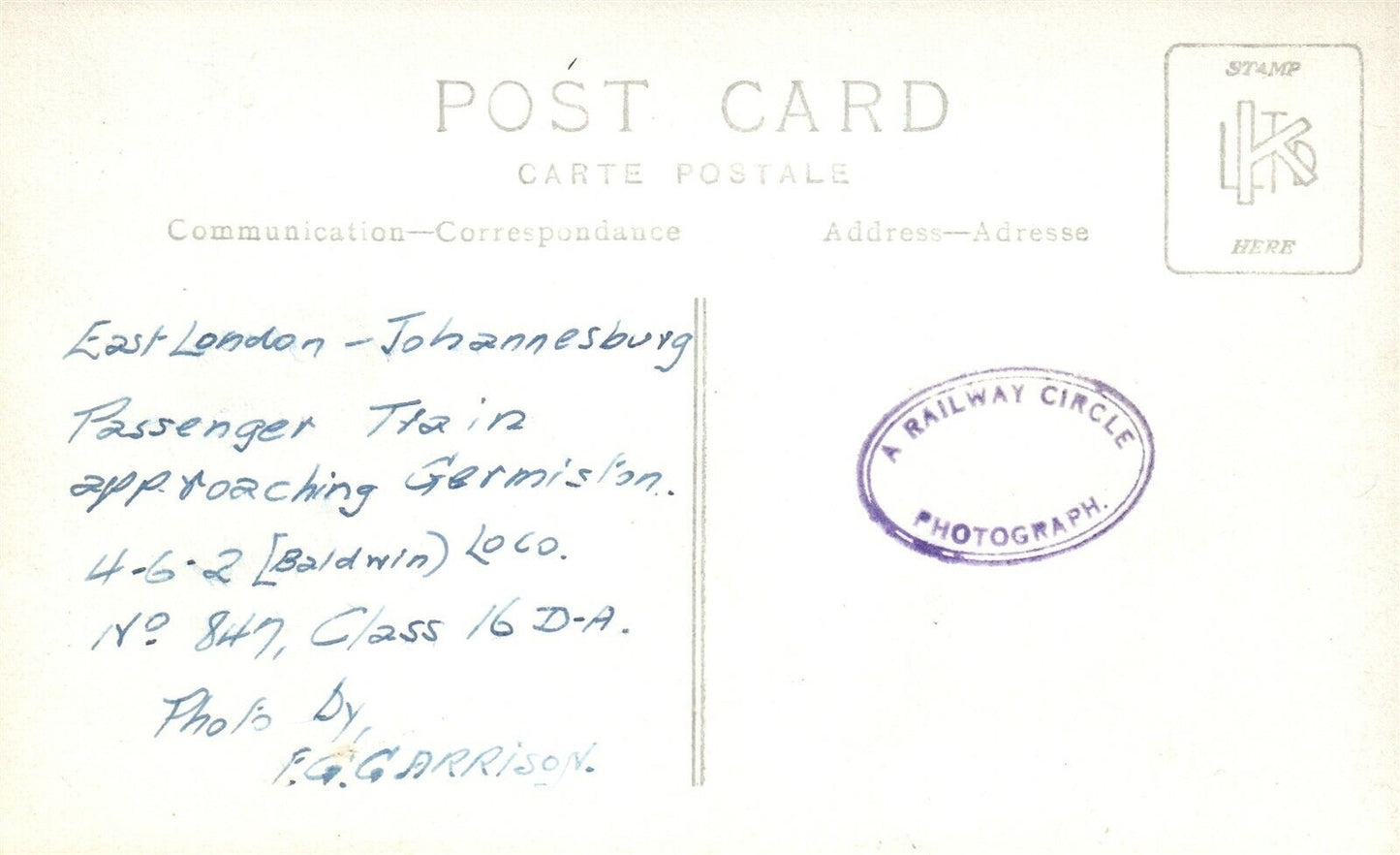 BRITISH TRAIN ANTIQUE REAL PHOTO POSTCARD RPPC railroad railway JOHANNESBURG