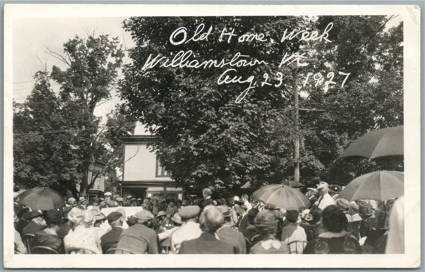 WILLIAMSTOWN VT 1927 OLD HOME WEEK ANTIQUE REAL PHOTO POSTCARD RPPC