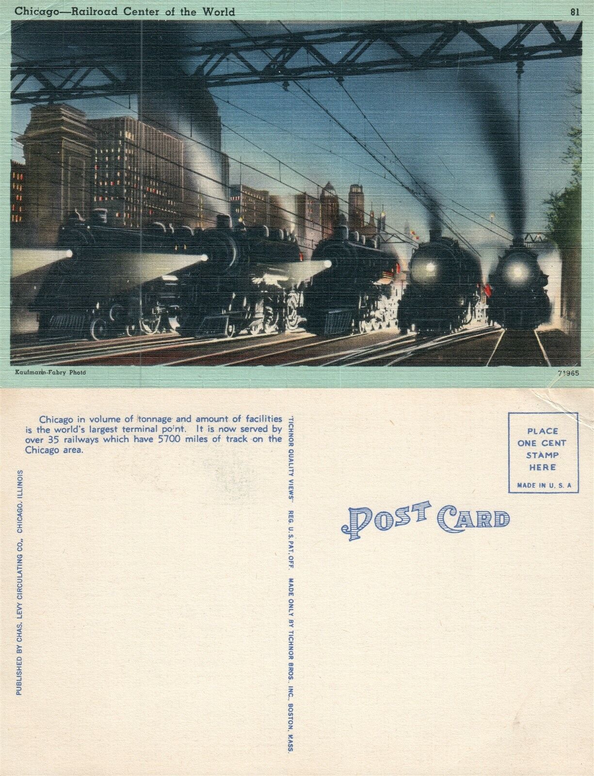 CHICAGO - RAILROAD CENTER OF THE WORLD VINTAGE POSTCARD train railway