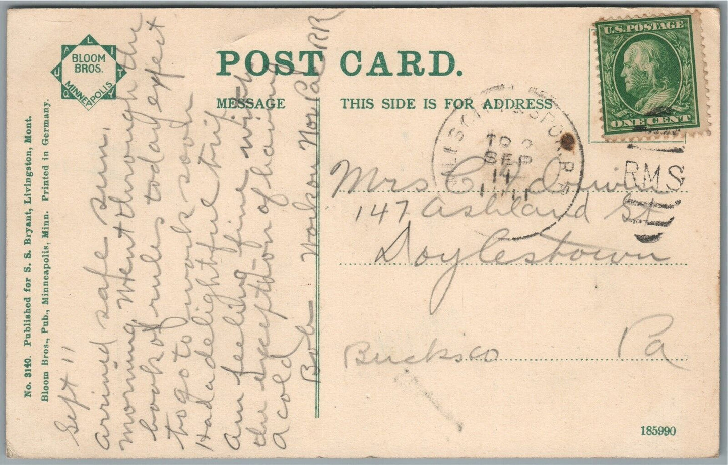 LIVINGSTON MT CALLENDER STREET ANTIQUE POSTCARD