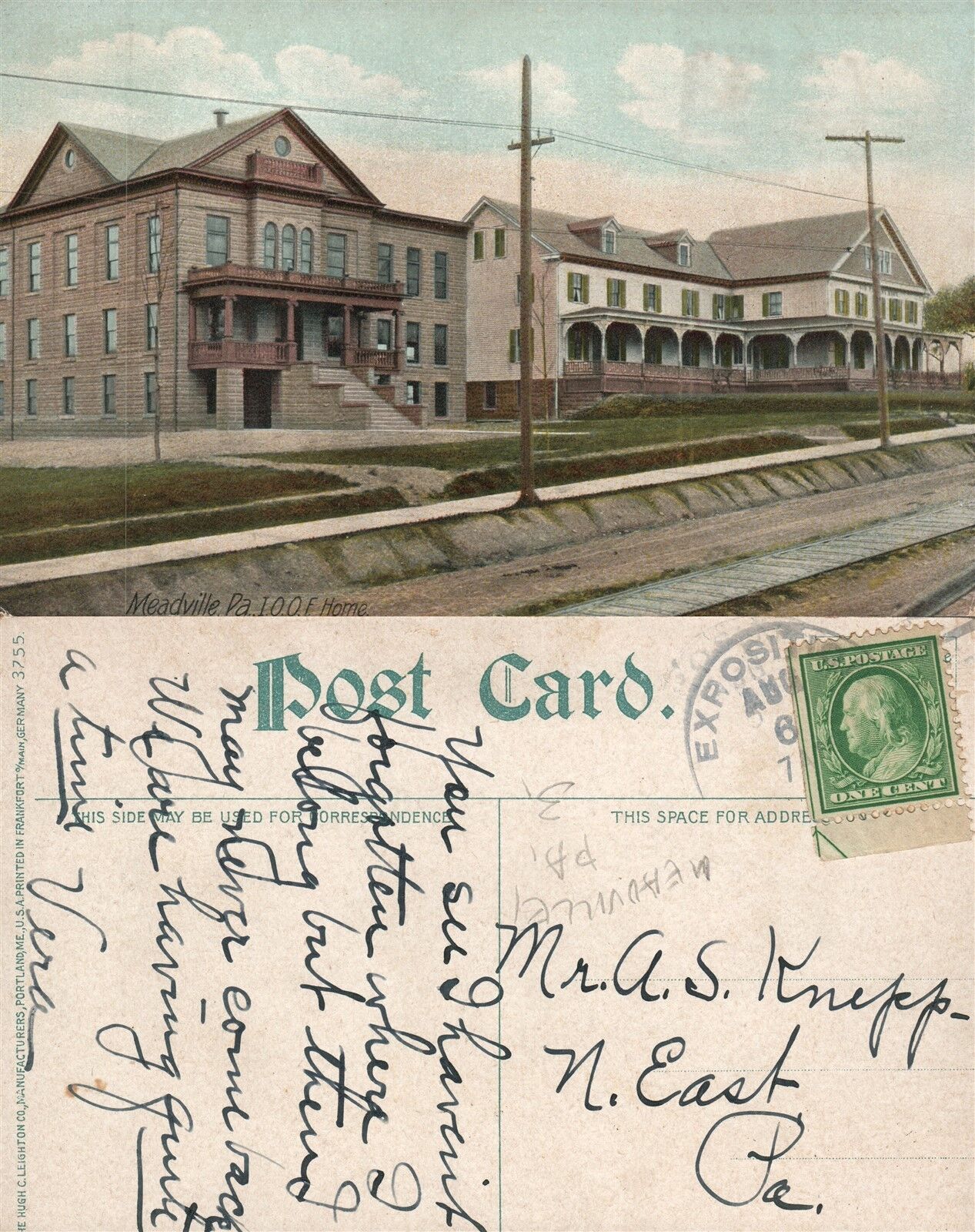 MEADVILLE PA I.O.O.F. HOME ANTIQUE POSTCARD
