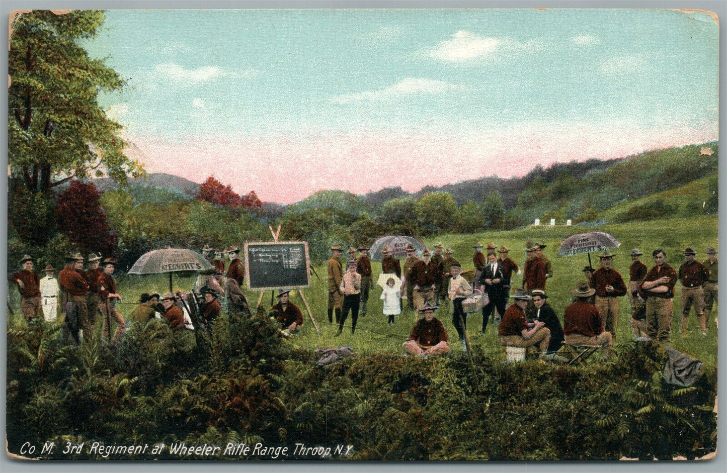 THROOP NY CO. M. 3rd REGIMENT at WHEELER RIFLE RANGE ANTIQUE POSTCARD