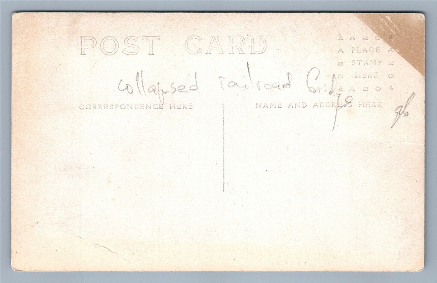 COLLAPSED RAILROAD BRIDGE ANTIQUE REAL PHOTO POSTCARD RPPC