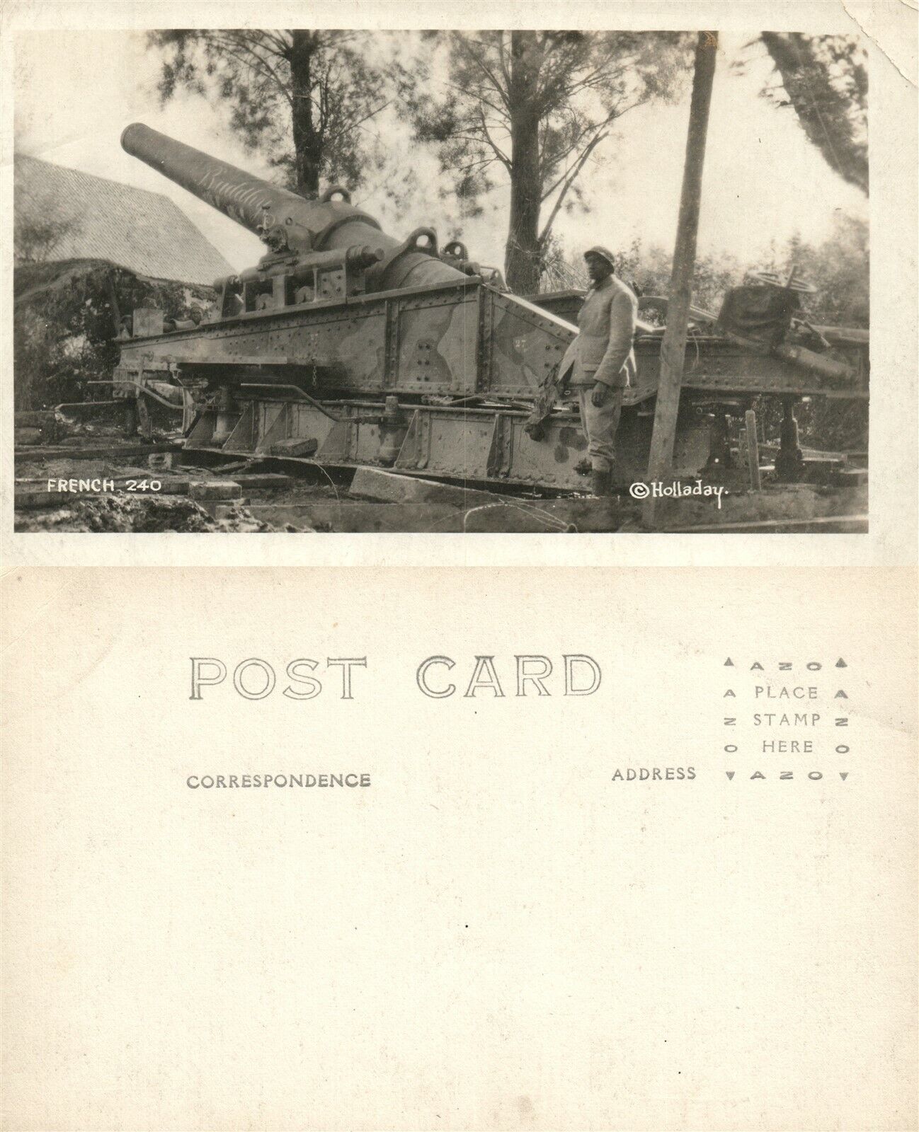 FRENCH RAILWAY ARTILLERY WWI REAL PHOTO POSTCARD ANTIQUE RPPC railroad gun
