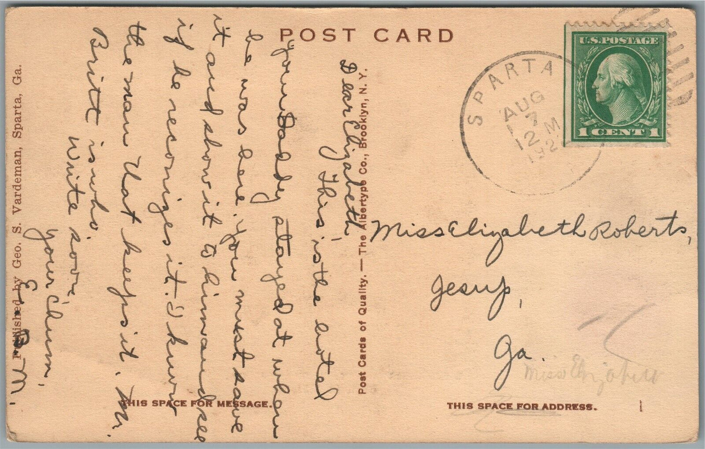 SPARTA GA DRUMMERS' HOME ANTIQUE POSTCARD