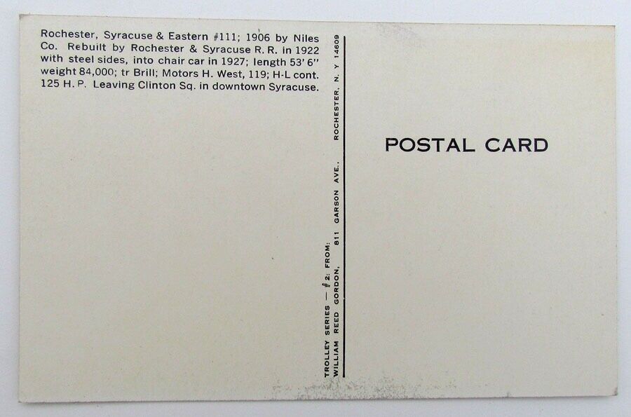 VINTAGE POSTCARD ROCHESTER SYRACUSE & EASTERN #111 RAILROAD railway train