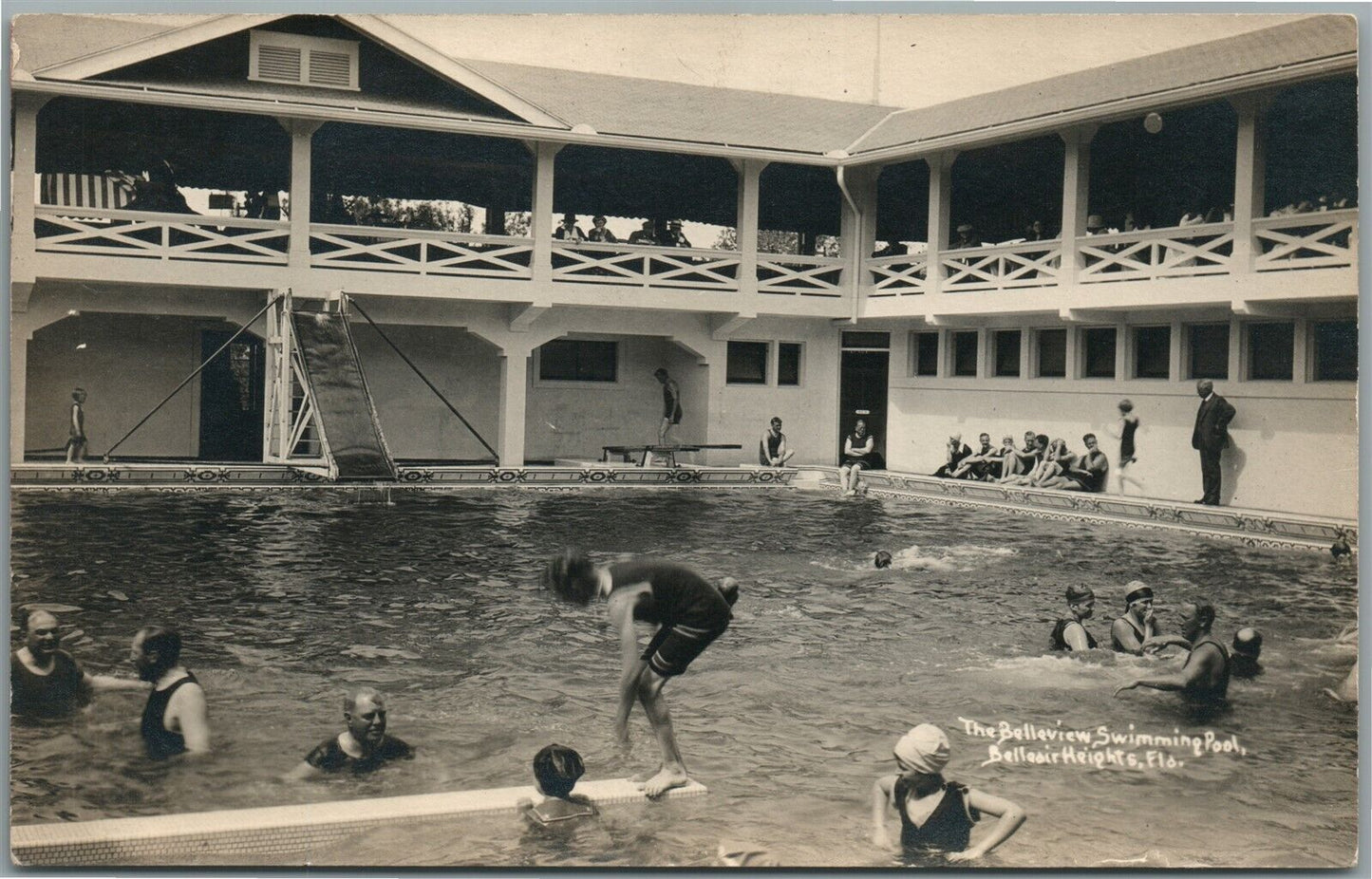 BELLEAIR HEIGHTS FL BELLEVIEW SWIMMING POOL ANTIQUE REAL PHOTO POSTCARD RPPC