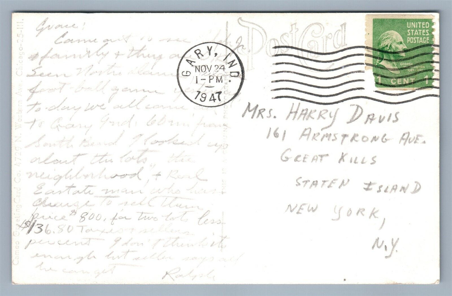 GARY IND CITY BUILDING 1947 VINTAGE REAL PHOTO POSTCARD RPPC