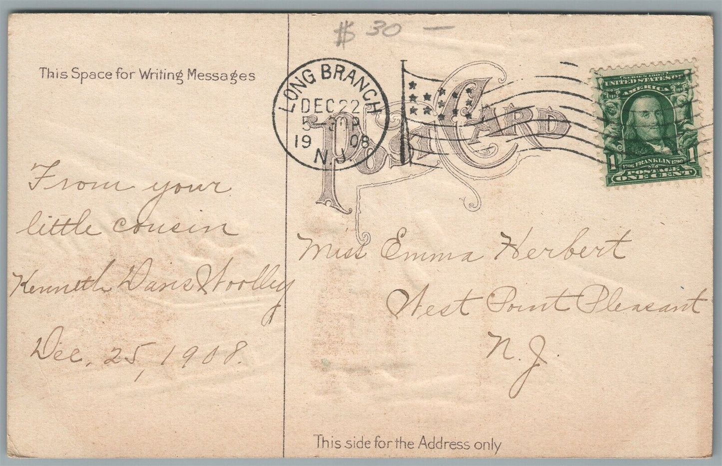 SANTA w/. CHRISTMAS TREE ON THE SNOW SLEIGH ANTIQUE POSTCARD