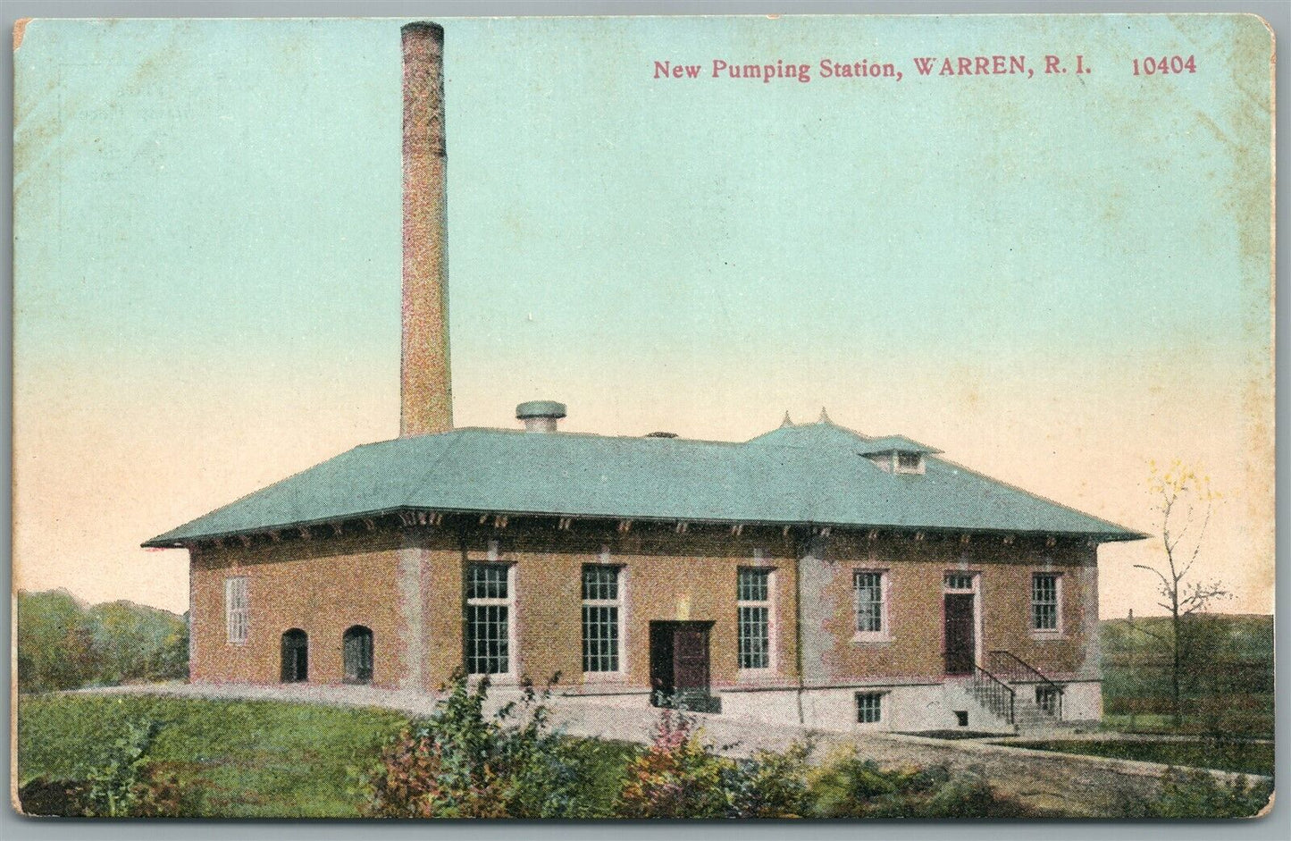 WARREN RI NEW PUMPING STATION ANTIQUE POSTCARD
