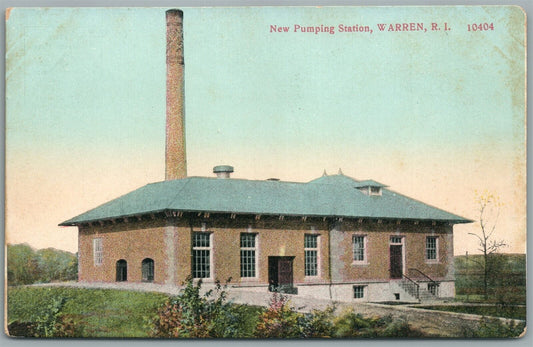 WARREN RI NEW PUMPING STATION ANTIQUE POSTCARD